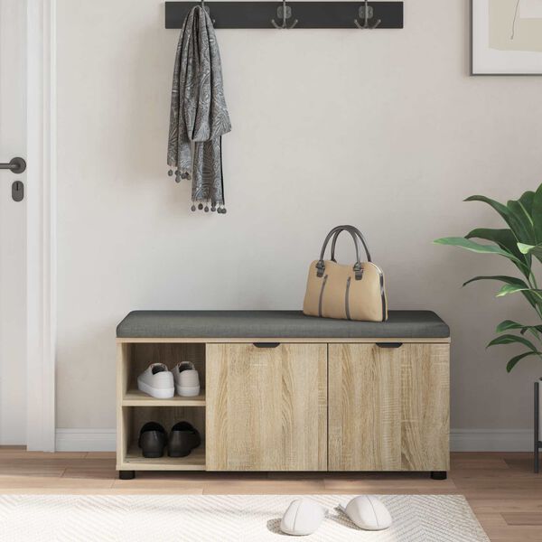 vidaXL Haldna klop z blazino s polico Sonoma hrast 100 x 38 x 46 cm