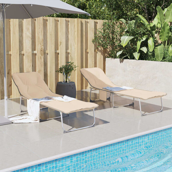 vidaXL Zložljiv ležalnik bež blago