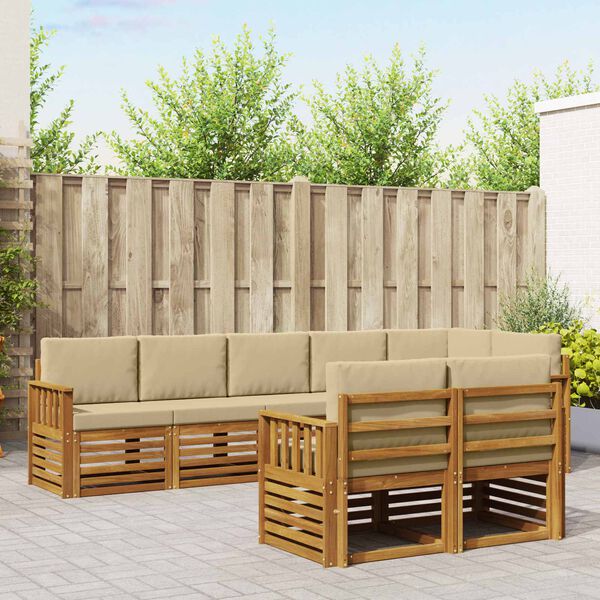 vidaXL Sedežne garniture 8 pcs Naravna in bež Masiven les akacije