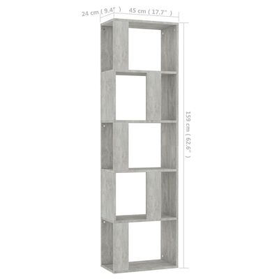 vidaXL Knjižna omara/paravan betonsko siva 45x24x159 cm iverna plošča
