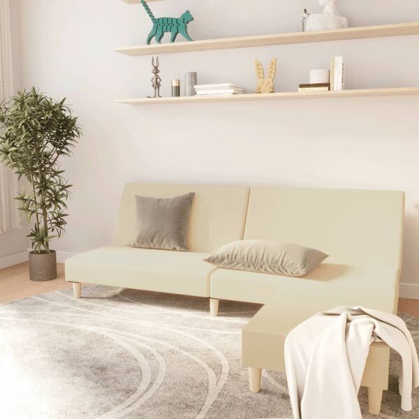 vidaXL Kavč dvosed z leži&scaron;čem in stolčkom krem blago