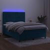 vidaXL Box spring postelja z vzmetnico LED temno modra 140x200cm žamet