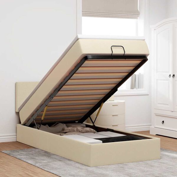 vidaXL Otomanska postelja z vzmetnico krem 100x200 cm blago