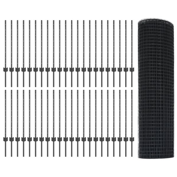 vidaXL Ograja s stebrom Siva 0,8 x 100 m Jeklo in PVC