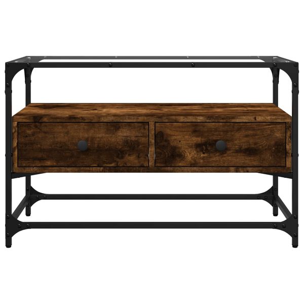 vidaXL TV omarica s stekleno plo&scaron;čo dimljen hrast 80x35x51 cm inž. les