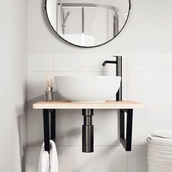 vidaXL Stenska polica za umivalnik jeklo in trdna hrastovina