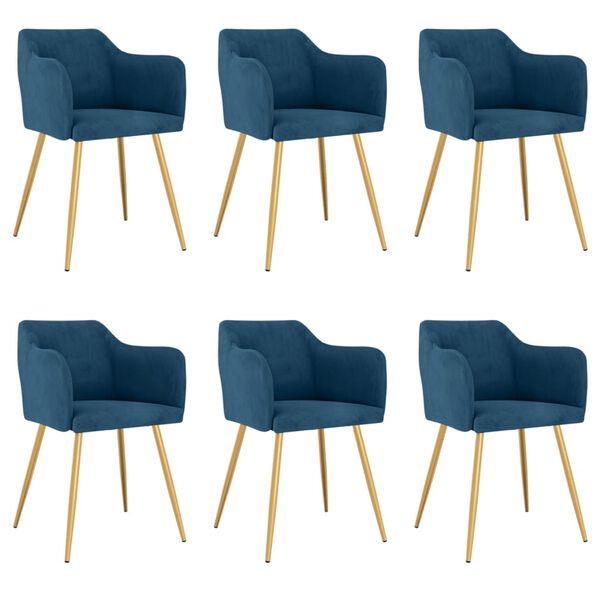 vidaXL Jedilni stoli 6 kosov moder žamet