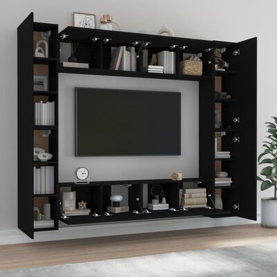 vidaXL Komplet TV omaric 8-delni črn konstruiran les