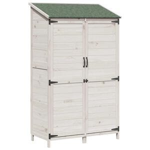 vidaXL Vrtno skladi&scaron;če s streho Bela 106,5 x 56 x 176 cm Trdna smreka