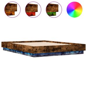 vidaXL Posteljni okvir z LED diodami dimljen hrast 120x190 cm