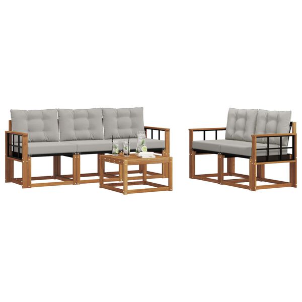 vidaXL Zunanja garnitura za sedenje 6 pcs Naravna in svetlo siva