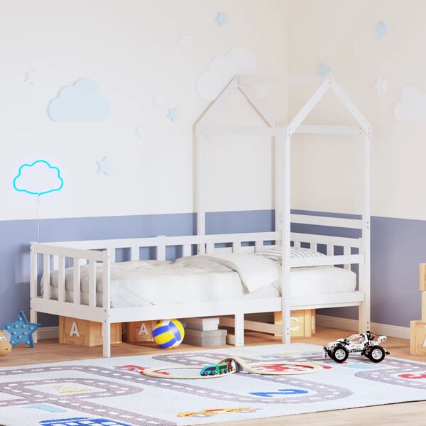 vidaXL Dnevna postelja s streho bela 90x200 cm trdna borovina