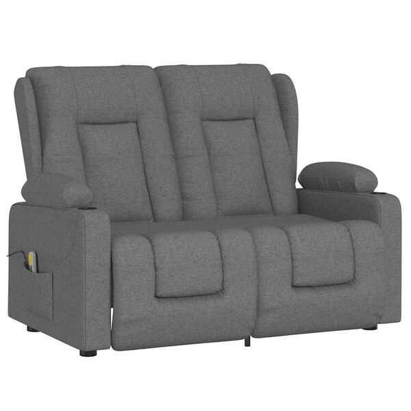 vidaXL Masažni dvosed z držali za skodelico svetlo sivo blago