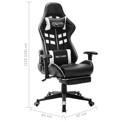 vidaXL Gaming stol z oporo za noge črno in belo umetno usnje