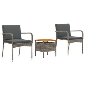 vidaXL Vrtnik Bistro Set z blazino 3 pcs Siva poli ratan