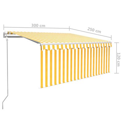 vidaXL Avtomatska tenda s senčilom LED + senzor 3x2,5 m rumena in bela