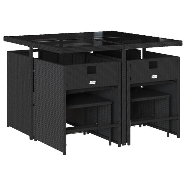 vidaXL Vrtna jedilna garnitura 9-delna z blazinami črn poli ratan