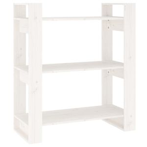 vidaXL Knjižna omara/pregrada bela 80x35x91 cm trdna borovina