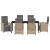 vidaXL Komplet za jedilnico v vrtu z blazino 7 pcs Bež poli ratan