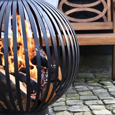 Esschert Design Ognjišče v obliki krogle črtasto črno karbonsko jeklo