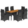 vidaXL Vrtna jedilna garnitura 7-delna z blazinami črna poli ratan