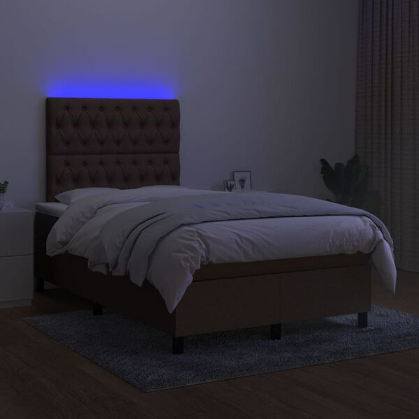 vidaXL Box spring postelja z vzmetnico LED tem. rjava 120x190 cm blago