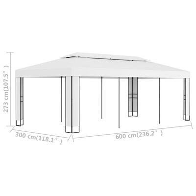 vidaXL Paviljon z dvojno streho 3x6 m bel