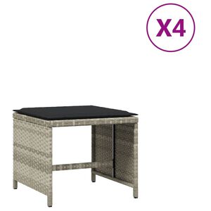 vidaXL Vrtni stolčki z blazinami 4 kosi sv. sivi 41x41x36 cm PE ratan