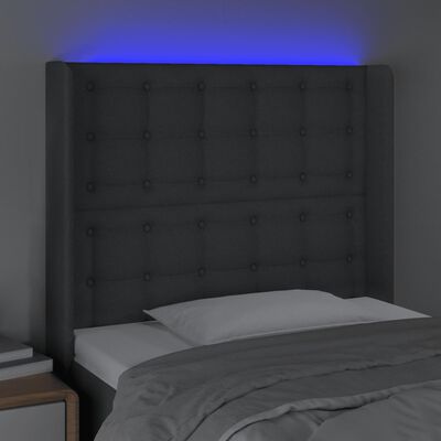 vidaXL LED posteljno vzglavje temno sivo 103x16x118/128 cm blago