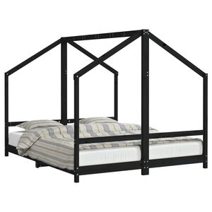 vidaXL Otro&scaron;ki posteljni okvir črn 2x(80x200) cm trdna borovina