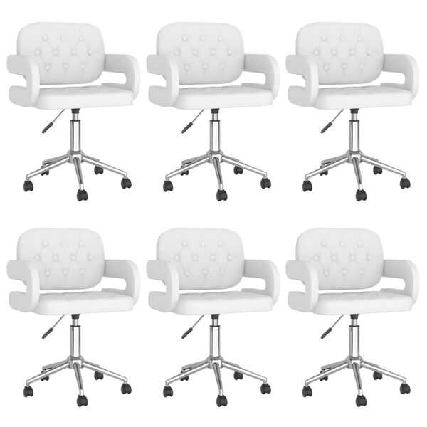 vidaXL Vrtljivi jedilni stoli 6 kosov belo umetno usnje