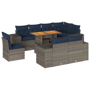 vidaXL Vrtna sedežna garnitura 9-delna z blazinami siv poli ratan