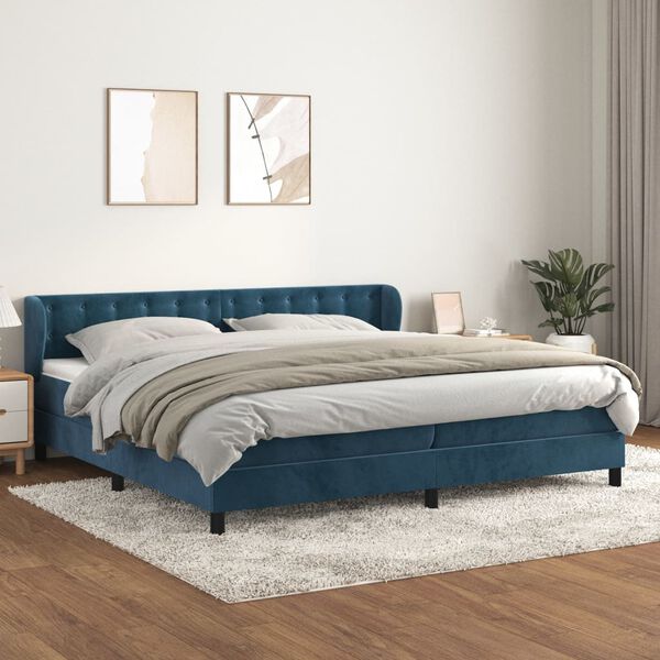 vidaXL Box spring postelja z vzmetnico temno modra 200x200 cm žamet