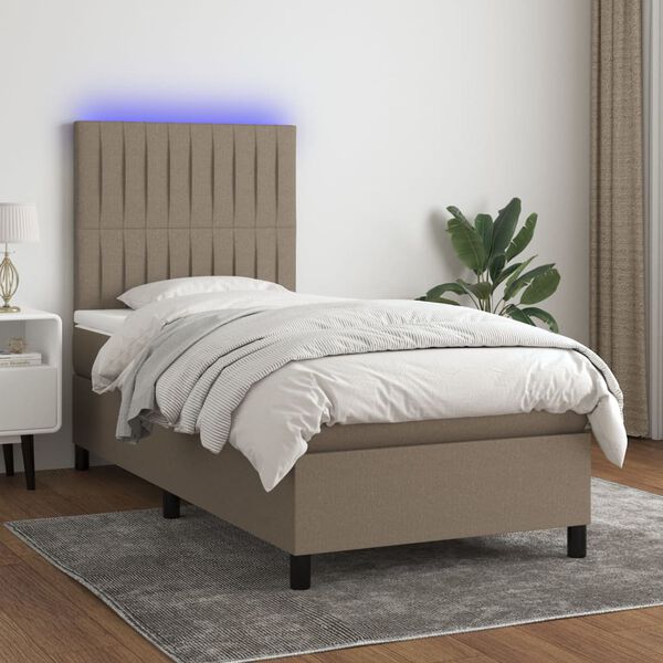 vidaXL Box spring postelja z vzmetnico LED taupe 100x200 cm blago