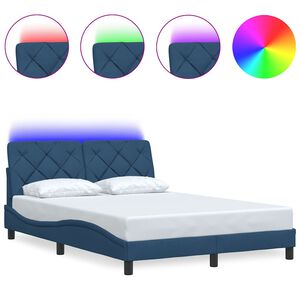 vidaXL Posteljni okvir z LED brez vzmetnice moder 140x200 cm tkanina