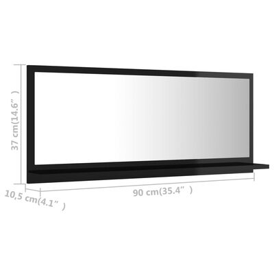 vidaXL Kopalniško ogledalo visok sijaj črno 90x10,5x37 cm iverna pl.