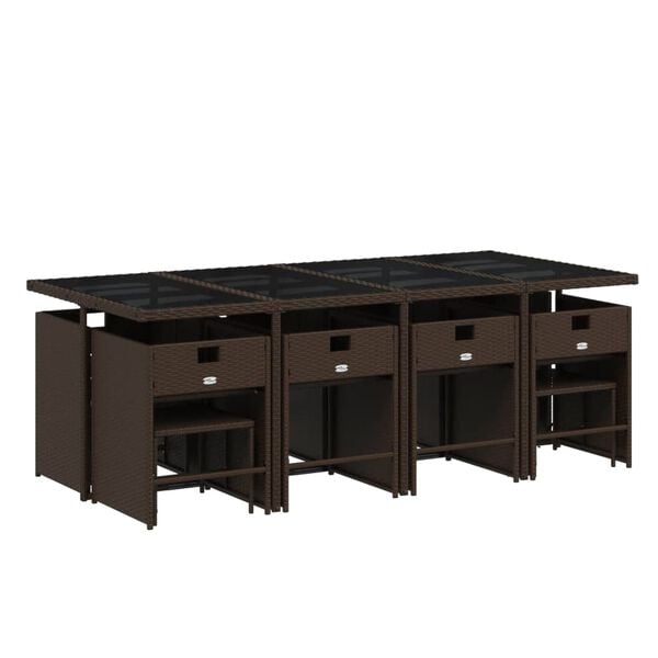 vidaXL Vrtna jedilna garnitura 13-delna z blazinami rjav poli ratan