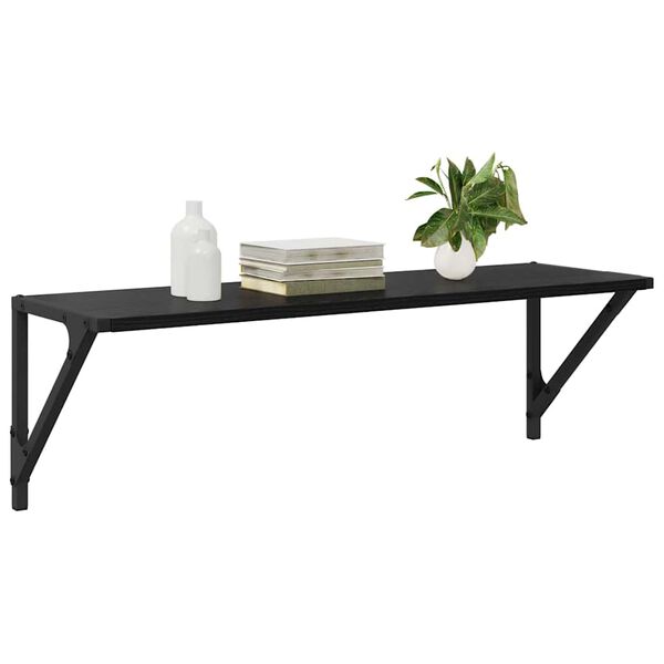 vidaXL Stenske police s polico 2 pcs Črna Orehovina 80 x 25 x 25,5 cm