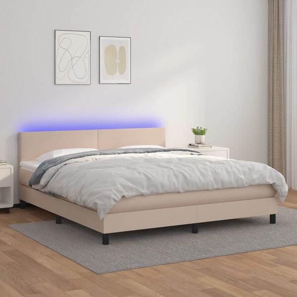 vidaXL Box spring postelja z vzmetnico LED kapučino 160x200 cm