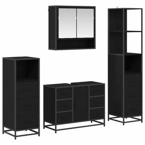 vidaXL Komplet pohi&scaron;tva za kopalnico s predalom 4 pcs Črna Orehovina