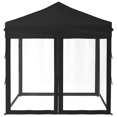 vidaXL Zložljiv vrtni šotor s stranicami črn 2x2 m