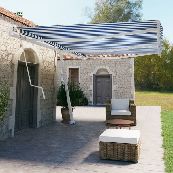 vidaXL Prostostoječa avtomatska tenda 600x350 cm modra/bela