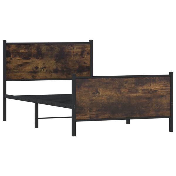 vidaXL Kovinski posteljni okvir brez vzmetnice dimljen hrast 107x203cm