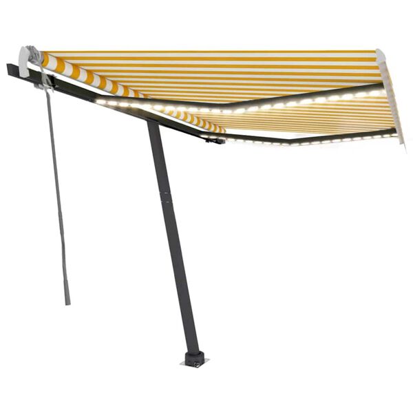 vidaXL Ročno zložljiva tenda z LED lučkami 350x250 cm rumena in bela