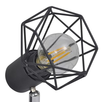 Industrijska svetilka z žičnim okvirjem in 4 LED žarnicami črna