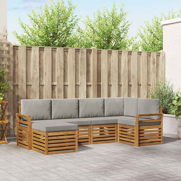 vidaXL Kotna sedežna garnitura z blazino 6 pcs Naravna in svetlo siva