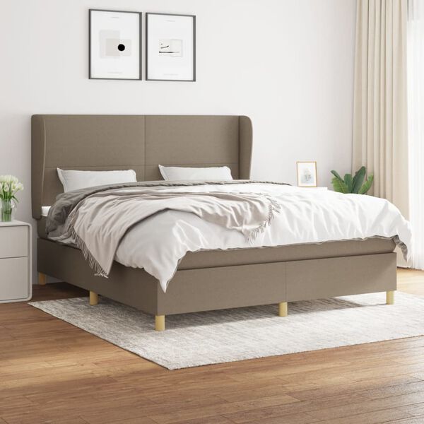 vidaXL Box spring postelja z vzmetnico taupe 180x200 cm blago
