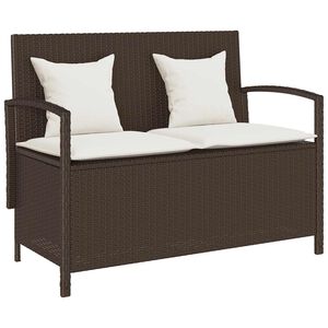 vidaXL Vrtna klop za shranjevanje z blazino Brown Poly Rattan