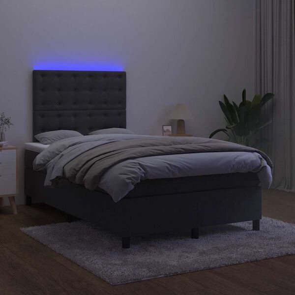 vidaXL Box spring postelja z vzmetnico LED črna 120x190 cm žamet
