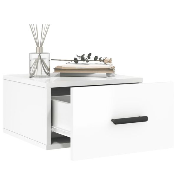 vidaXL Stenske nočne omarice 2 kosa visok sijaj bele 35x35x20 cm